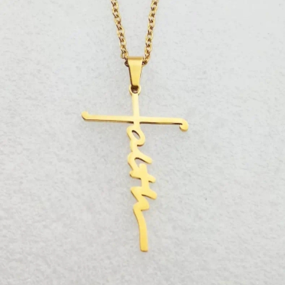 Goldtone Faith Pendant Necklace For Men Women, 19 Inches Adjustable - Picture 3 of 13